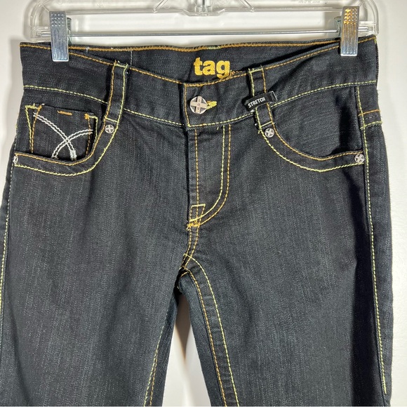 Tag Denim Jeans Embroidered Bootcut Black Dark Wash ID# 1067 Stretch Size 27 EUC - Picture 5 of 16
